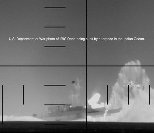 US Torpedo in the Dark: Law, Power and Sinking of IRIS Dena in Sri Lanka’s Waters Photo of IRIS Dena sinking 19 nautical miles off Galle, Sri Lanka.