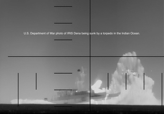 Photo of IRIS Dena sinking 19 nautical miles off Galle, Sri Lanka.