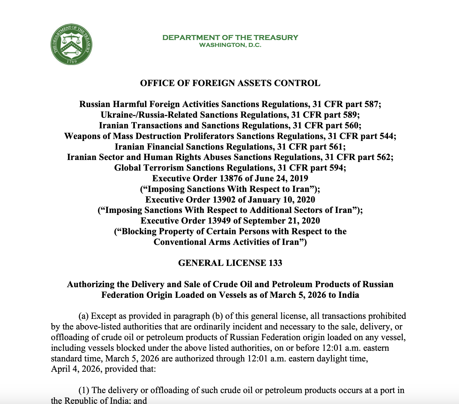 US Issues 30-Day Russian Oil Waiver to India Amid Iran Energy Crisis ...