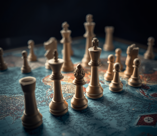 Bay of Pigs 2.0? The Geopolitics of Cuba and Taiwan A conceptual digital illustration of a chessboard superimposed over a global map, with strategic chess pieces positioned across different continents, symbolizing international geopolitics and great-power rivalry.
