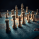 A conceptual digital illustration of a chessboard superimposed over a global map, with strategic chess pieces positioned across different continents, symbolizing international geopolitics and great-power rivalry.
