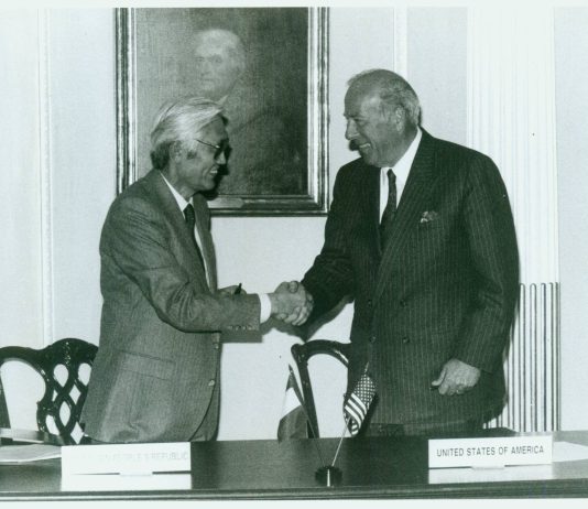 US-Mongolia Diplomatic Relations: The 76-Year Road to 1987 U.S. Secretary of State George P. Shultz signing the agreement establishing formal U.S.-Mongolia diplomatic relations in 1987.