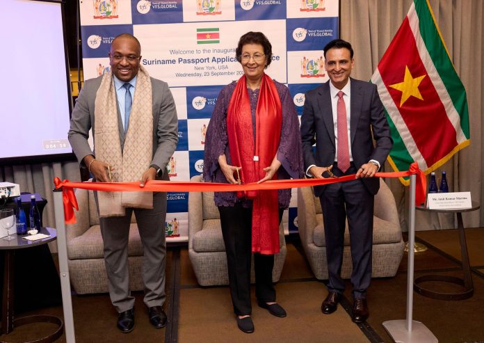 President Dr. Jennifer Geerlings-Simons inaugurating the Suriname passport application center in New York City.